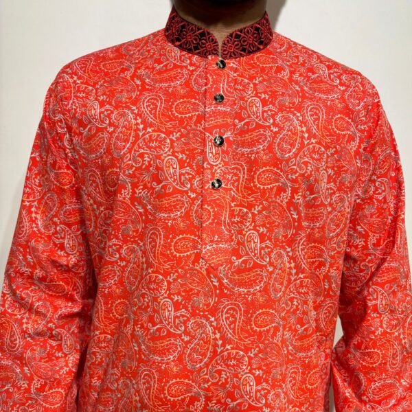 Printed Regular Fit Panjabi – Red