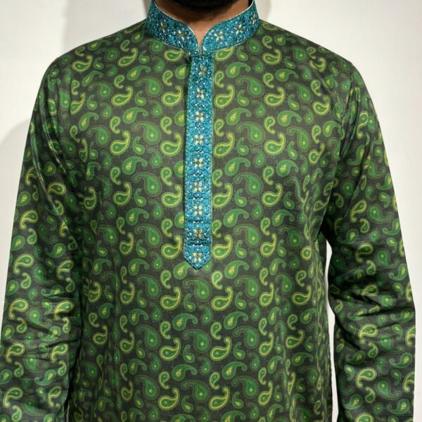 Printed Regular Fit Panjabi – Green