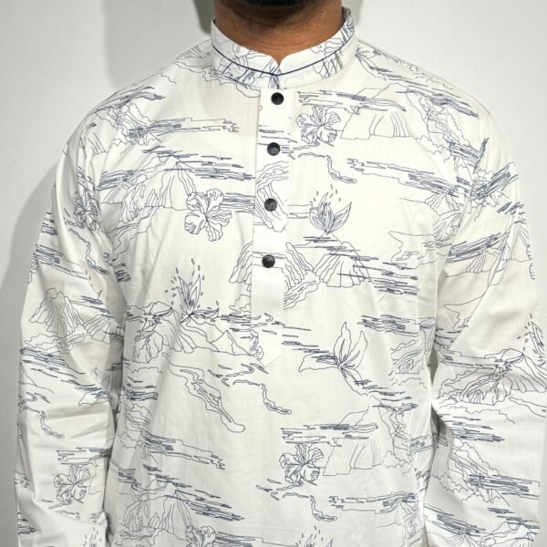 Printed Regular Fit Panjabi – white